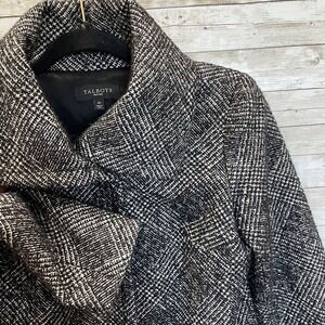 Talbots Womens 4P‎ Blazer Black Glen Plaid Wool Blend Big Collar Pockets Petites